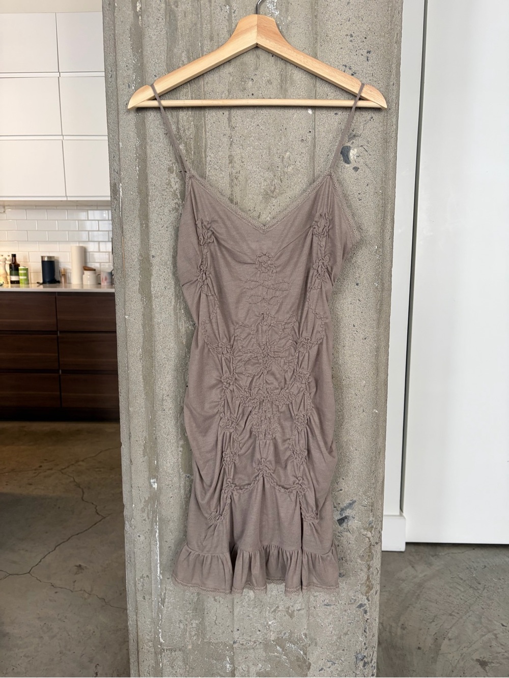 Zara Taupe Ruched Mini Slip Dress